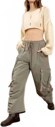 Moon River Ruched Bungee Cargo Pants In Olive