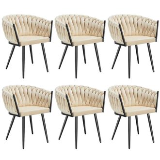 TecTake Dining Chair Astano - Padded, Velvet, Knot Design, Continuous Backrest in Light Sand | Size: 6 Pack