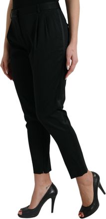 Dolce & Gabbana Womens Black Wool High Waist Cropped Tapered Pants Virgin Elastane