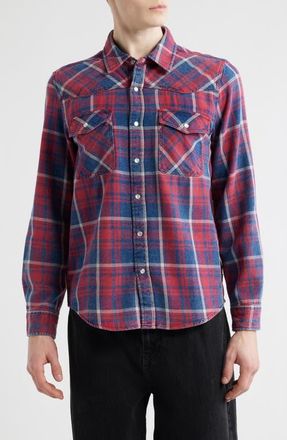 Brixton Waylon Plaid Snap Overshirt in Denim Plaid at Nordstrom, Size Xx-Large