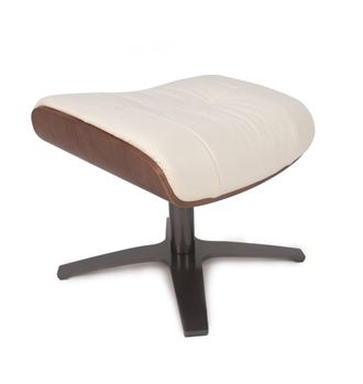 MyNewDesign Puf de piel blanco y roble natural