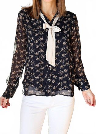 Entro Guthrie Tie Neck Blouse In Navy Blue