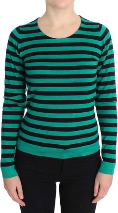 Dolce & Gabbana Womens Striped Knit Long Sleeve Pullover - Teal Cashmere - Size EU 40 (Womens)