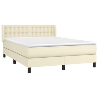vidaXL Cama Box Spring Con Colch&oacute;n Cuero Sint&eacute;tico Crema 140x190 Cm Vidaxl