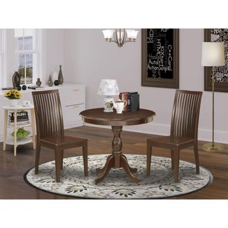 East West Furniture AMIP3-MAH-W 3 Piece Dining Table Set - 1 Pedestal Table and 2 Mahogany Dining Chairs - Mahogany Finish