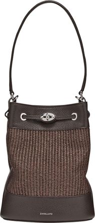 Zanellato Brown Woven Texture Leather Trim Bucket Bag