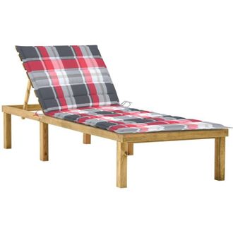 vidaXL Tumbona Con Coj&iacute;n Estampado De Cuadros Madera Pino Impregnada Vidaxl