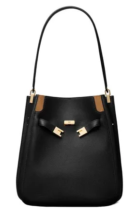 Tory Burch Lee Radziwill Leather Double Bucket Bag in Tory Black at Nordstrom