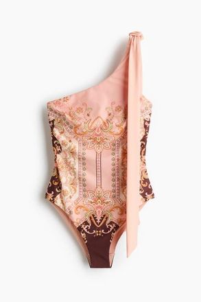 H&M Padded-cup One-shoulder Swimsuit in Powder Pink/paisley at Nordstrom, Size X-Small