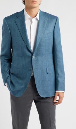 Canali Siena Regular Fit Teal M&eacute;lange Wool Blend Herringbone Sport Coat in Dark Green at Nordstrom, Size 38 Us