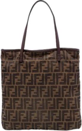Fendi Pre-owned Canvas Tote Bag - Dames - Vintage Shopper - Bruin - ONE Size - Leer - Vintage