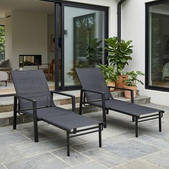 OUTSUNNY Sun Loungers Set of 2 w/ Retractable Footrest 5-Position Adjustable in Black