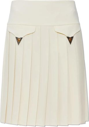 Versace Pleated Wool Midi Skirt - Dames - Midirokken - Beige - XS - Wol - Rokken