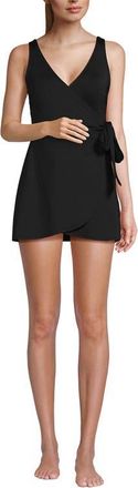 Lands End D-Cup Side Tie Mini Swim Dress Swimsuit in Black at Nordstrom, Size 12