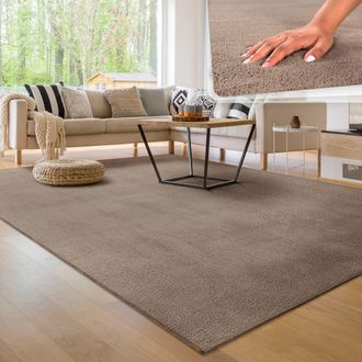 Paco Home Paco Home - Alfombra Moderna Para Sal&oacute;n A Pelo Corto Lavable Suave Uni Efecto Piel Antideslizante 200 Cm Cuadrado, Taupe