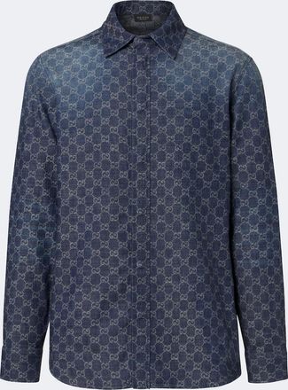 Gucci Camisa de jacquard chambray de algod&oacute;n con GG