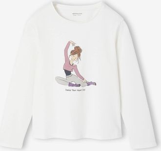 Vertbaudet Mädchen Shirt mit Ballerinamotiv, Recycling-Baumwolle wollweiß