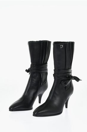 Dsquared2 Leather Ankle Boots with Pleated Details, Side Laces and 7cm size 39