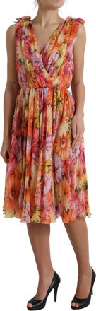 Dolce & Gabbana Womens Multicolor Sunflower Print Silk Midi Dress