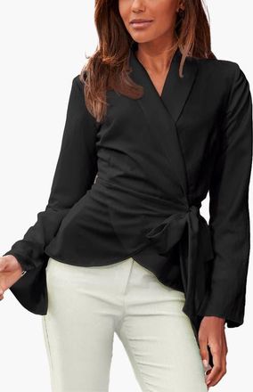 Lascana Lapel Wrap Blouse in Black at Nordstrom, Size 10