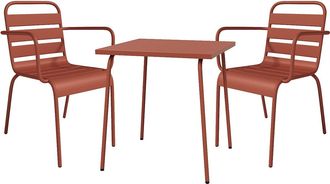 Vente-Unique Comedor de jard&iacute;n de metal - Mesa L.70 cm y 2 sillones apilables - Terracota - MIRMANDE de MYLIA