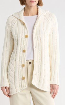 Frank & Eileen Cotswolds Cable Stitch Cotton Cardigan in Ivory at Nordstrom, Size Medium