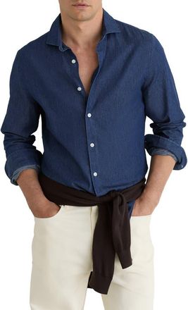 Reiss Don Long Sleeve Cotton Shirt in Dark Blue Wash at Nordstrom, Size Xx-Large