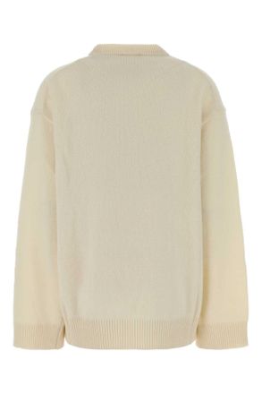 Ganni Womens Ivory Wool Blend Oversize Sweater Egret Maglieria