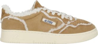 Autry Beige Suede Plush Fur Lining Low-Top Sneakers