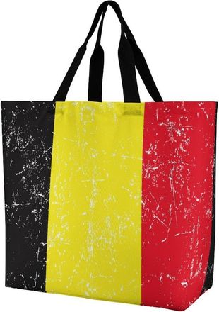 Generic Belgian Flag Reusable Shopping Bags Large Capacity Grocery Bag Heavy Duty Tote for Women 40x40x16cm