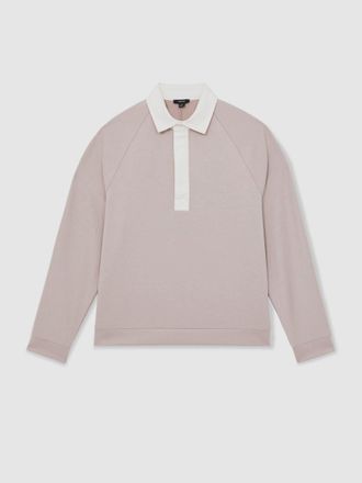 Reiss Oatmeal & white Colour Block Rugby Shirt, M