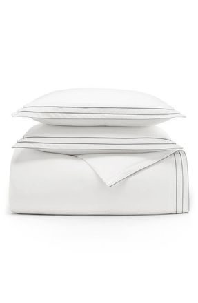 Boll & Branch Signature Triple Pleat Duvet Cover & Sham Set in White/Shore at Nordstrom, Size Full