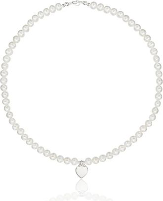 Lily & Roo Silver Large Pearl Personalised Heart Necklace