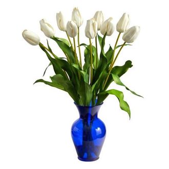 Nearly Natural 22-in Dutch Tulip Artificial Arrangement in Blue Colored Vase in White at Nordstrom