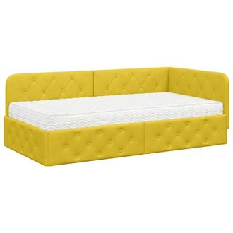 vidaXL Corner Bed Frame with Mattress Yellow 90 x 190 cm Velvet vidaXL