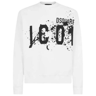 Dsquared2 Mens Icon Splash Cool Fit Crew Neck White Sweatshirt Cotton - Size Medium