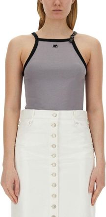 Courrèges Fitted Top With Central Logo And Contrasting Trim