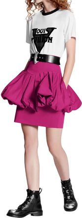 Louis Vuitton Pink Poplin Pleated Peplum Bubble Skirt Size XS