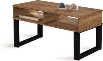 HOGAR 24 Mesa de centro dise&ntilde;o vintage madera maciza natural dos compartimentos