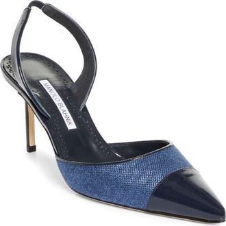 Manolo Blahnik Capsli Cap Toe Slingback Pump in Blue/Navy at Nordstrom, Size 10.5Us
