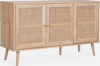 Sweeek Sweeek - Aparador De Ca&ntilde;a Con 3 Puertas, 120cm, Boheme, Natural, 120x39x70 Cm