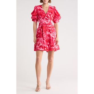 1.State Puff Sleeve Minidress in Hibiscus at Nordstrom Rack, Size Xx-Small