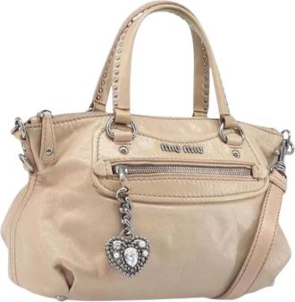 Miu Miu Pre-owned Hand Bag - Dames - Vintage Handtas - Beige - ONE Size - Leer - Vintage