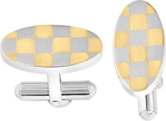 Pompeii3 Mens Stainless Steel And Checkered Gold Polished 11mm Cufflink