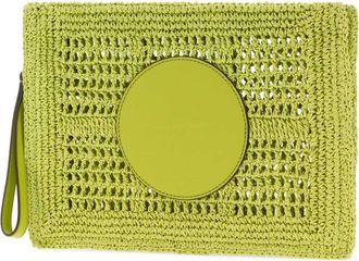 Tory Burch Womens Ella Clutch Green Raffia Wallet