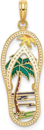 Diamond2Deal 14k Yellow Gold Enamel Palm Tree Flip-Flop Charm