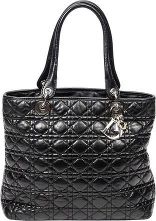 Dior Black Cannage Lambskin Leather Medium Soft Shopping Tote (Authentic Pre- Loved)