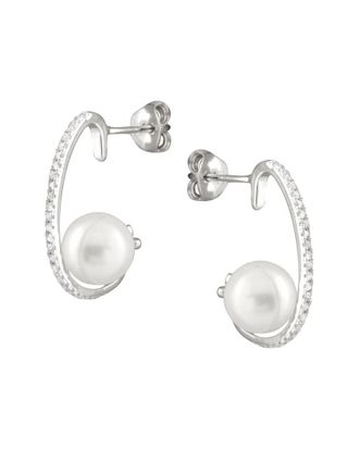 Splendid Pearls Rhodium Plated Silver 8-8.5Mm Shell Pearl Drop Earrings