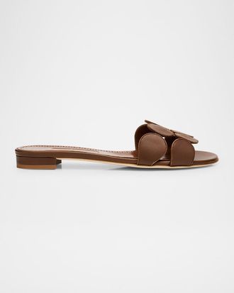 Manolo Blahnik Circle-Cut Leather Flat Slide Sandals