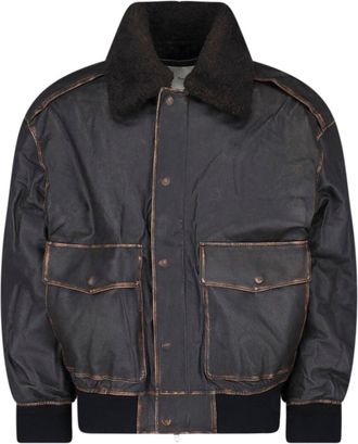 Dunst Distressed Black Shearling Collar Leather Jacket
